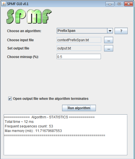 SPMF user interface