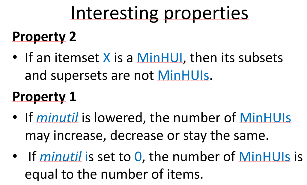 minimal high utility itemsets properties
